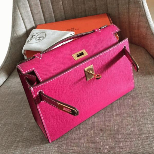 Contrefaçon Sac à main Hermès Kelly Pochette Rouge Rose Epsom – Image 5