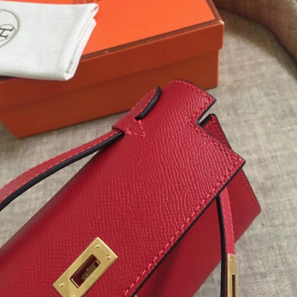 Fausse Sac à main Hermès Kelly Pochette Rouge Vif Epsom – Image 8