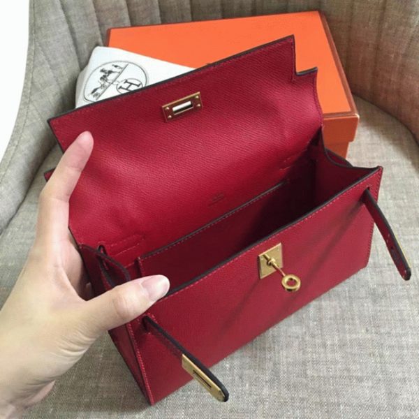 Fausse Sac à main Hermès Kelly Pochette Rouge Vif Epsom – Image 5