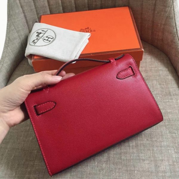 Fausse Sac à main Hermès Kelly Pochette Rouge Vif Epsom – Image 4