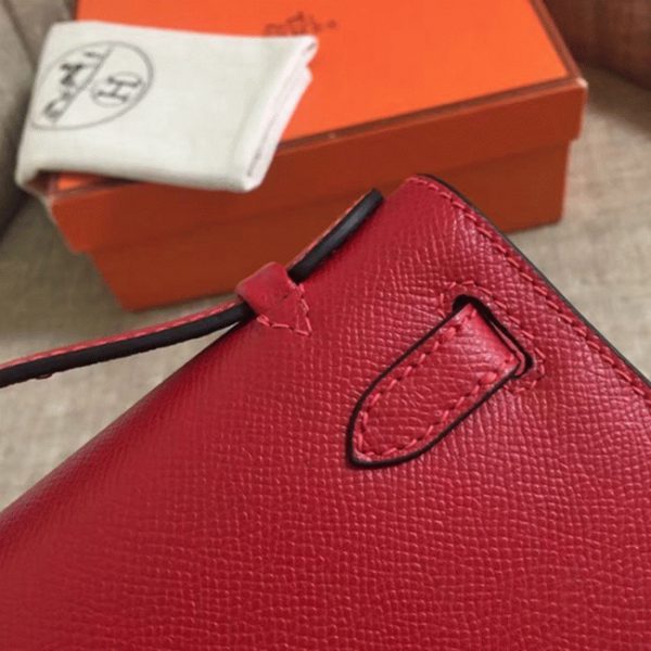 Fausse Sac à main Hermès Kelly Pochette Rouge Vif Epsom – Image 2