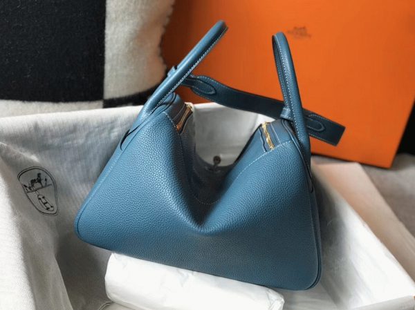 Faux Sac Lindy 30cm Hermès Bleu Jean – Image 9