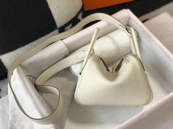 Réplique Sac Lindy Mini Hermès Blanc Cuir Clémence – Image 8