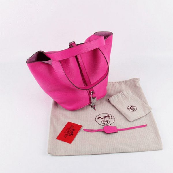 Fausse Hermès Picotin Lock Sac à Main Rouge Rose – Image 3