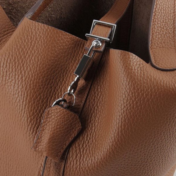 Faux Sac de Luxe Hermès Picotin Lock Sac à Main Marron – Image 6