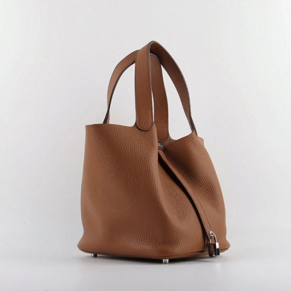 Faux Sac de Luxe Hermès Picotin Lock Sac à Main Marron – Image 4