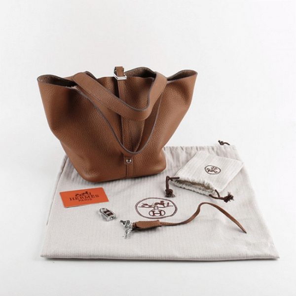 Faux Sac de Luxe Hermès Picotin Lock Sac à Main Marron – Image 3