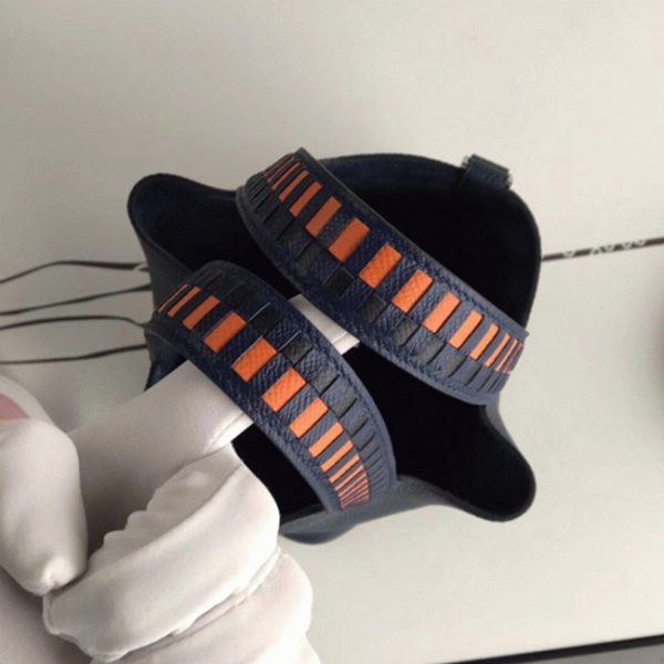 Fausse Sac à Main Hermès Picotin Lock 18cm avec Poignées Tressées Bleu Marine – Image 6