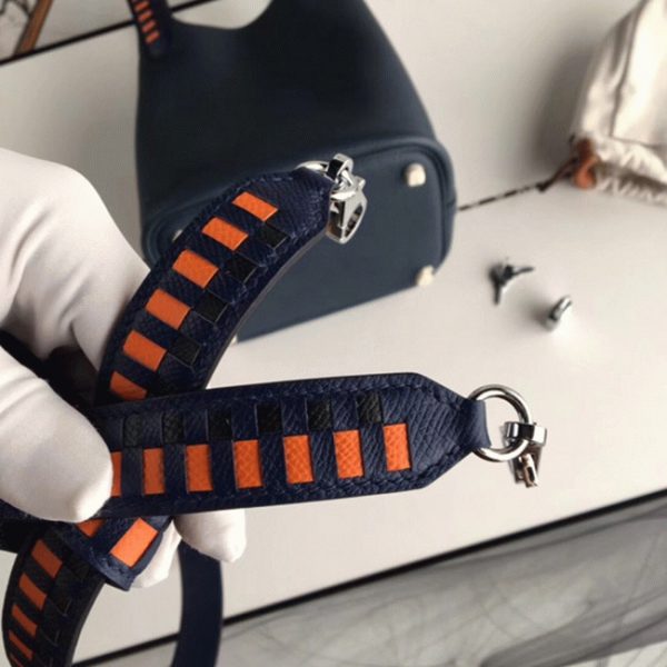Fausse Sac à Main Hermès Picotin Lock 18cm avec Poignées Tressées Bleu Marine – Image 2