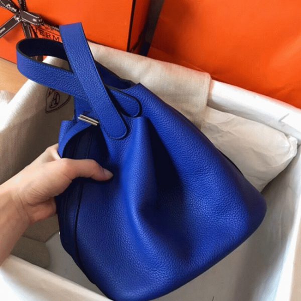 Contrefaçon Sac à Main Hermès Picotin Lock 22cm Bleu électrique – Image 6