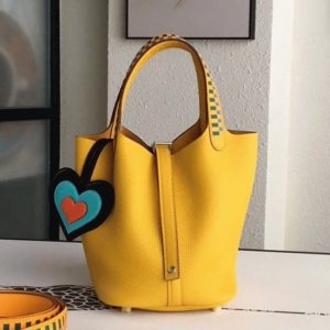 Contrefaçon Sac à Main Hermès Picotin Lock 22cm avec Poignées Tressées Jaune