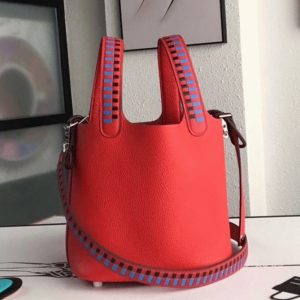 Fausse Sac à Main Hermès Picotin Lock 22cm avec Poignées Tressées Rouge
