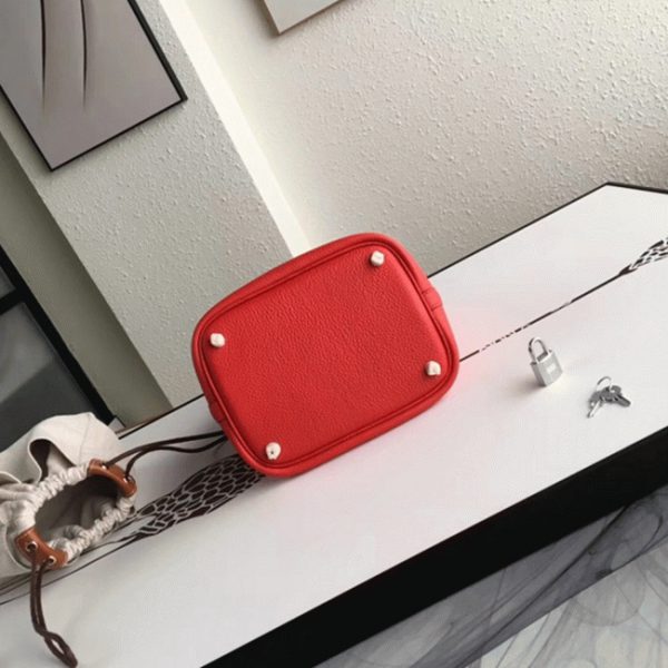 Fausse Sac à Main Hermès Picotin Lock 22cm avec Poignées Tressées Rouge – Image 5