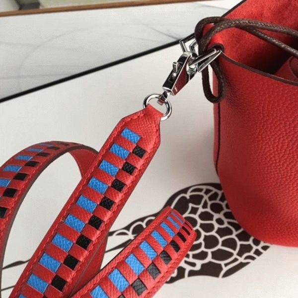 Fausse Sac à Main Hermès Picotin Lock 22cm avec Poignées Tressées Rouge – Image 3
