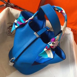 Top Fausse Sac à Main Hermès Picotin Lock 22cm Bleu Hydra