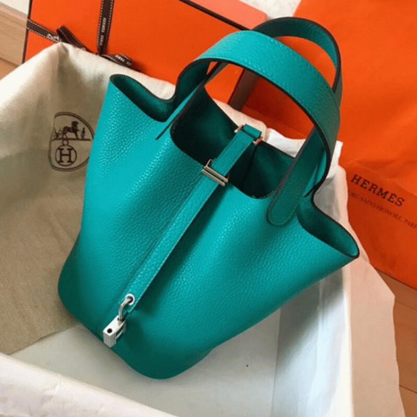Réplique Bon Marché Sac à Main Hermès Picotin Lock 22cm Bleu Paon – Image 4