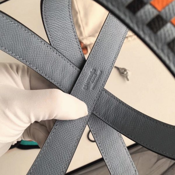 Faux Luxe Sac à Main Hermès Picotin Lock 22cm Lin avec Poignées Tressées Bleu – Image 6