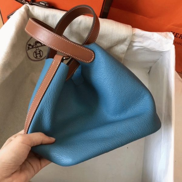 Réplique 1:1 Sac à Main Hermès Picotin Lock 22cm Bicolore Bleu Jean – Image 7