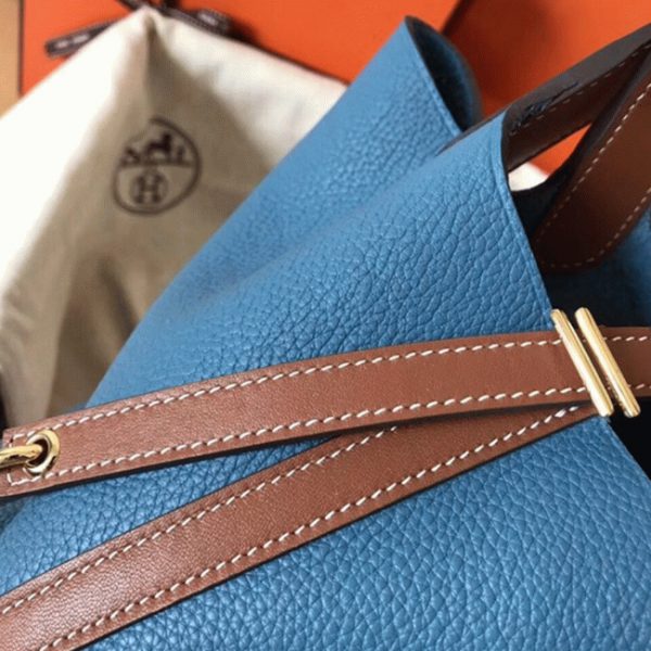Réplique 1:1 Sac à Main Hermès Picotin Lock 22cm Bicolore Bleu Jean – Image 6