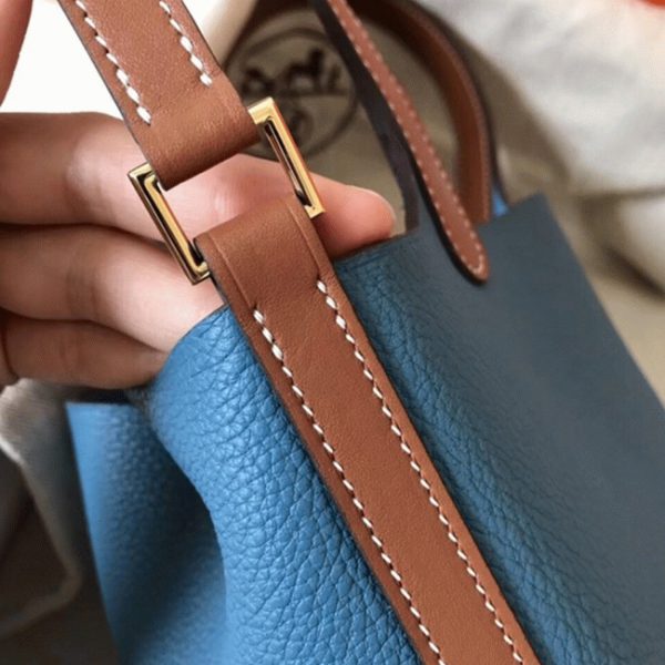 Réplique 1:1 Sac à Main Hermès Picotin Lock 22cm Bicolore Bleu Jean – Image 5