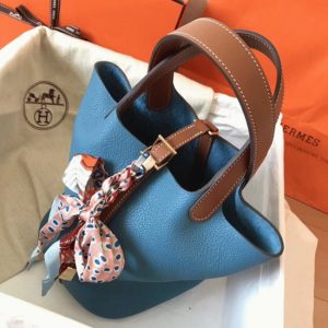 Réplique 1:1 Sac à Main Hermès Picotin Lock 22cm Bicolore Bleu Jean