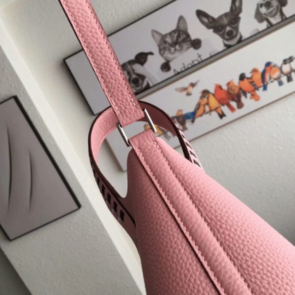 Réplique Sac à Main Hermès Picotin Lock 22cm Rose avec Poignées Tressées – Image 8