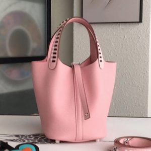 Réplique Sac à Main Hermès Picotin Lock 22cm Rose avec Poignées Tressées