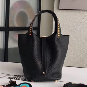 Fausse 1:1 Sac à Main Hermès Picotin Lock 22cm avec Poignées Tressées Noir