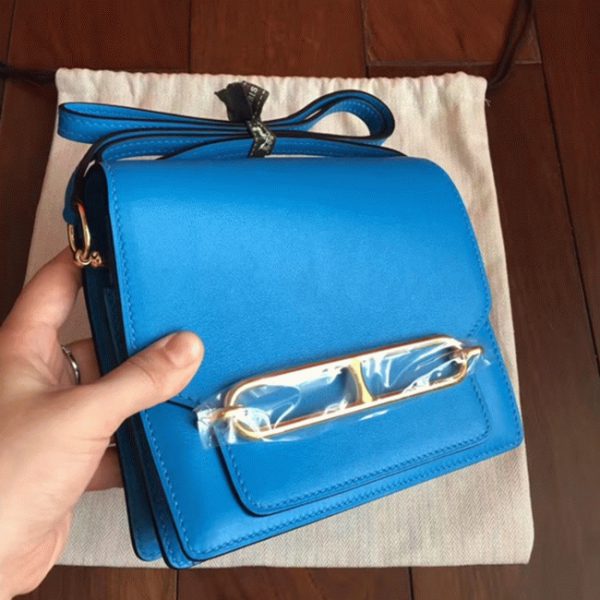 Réplique de Luxe Sac à Main Mini Sac Roulis Hermès Bleu Hydra – Image 4