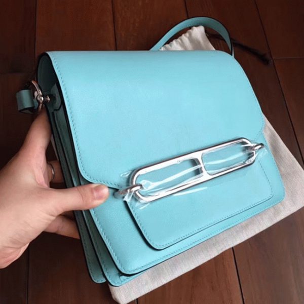 Fausse Sac à Main Mini Sac Roulis Hermès Bleu Atoll – Image 8