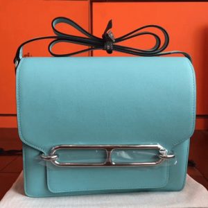 Fausse Sac à Main Mini Sac Roulis Hermès Bleu Atoll