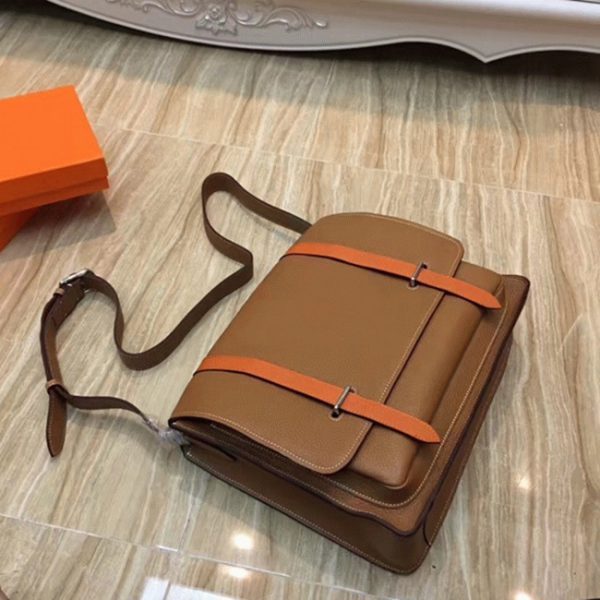 Contrefaçon Sac Hermès Steve Messenger Bicolore Marron – Image 7