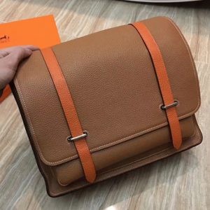 Contrefaçon Sac Hermès Steve Messenger Bicolore Marron