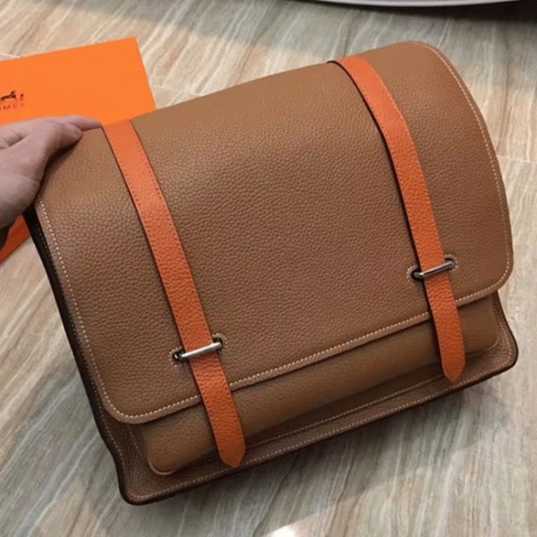 Contrefaçon Sac Hermès Steve Messenger Bicolore Marron