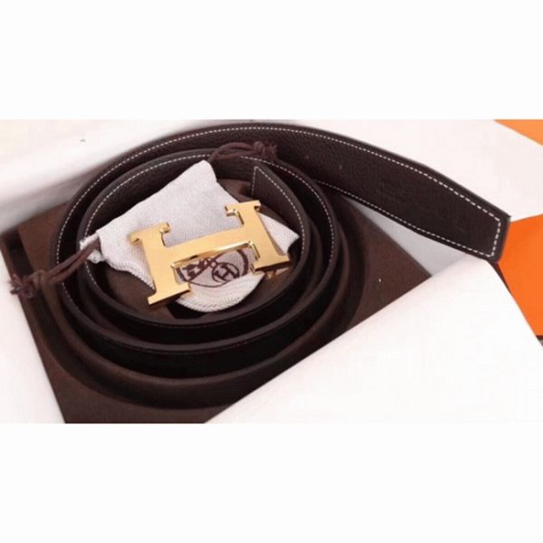 Fausse Boucle H Hermès & Cuir Clémence Chocolat – Image 6