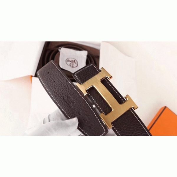 Fausse Boucle H Hermès & Cuir Clémence Chocolat – Image 4