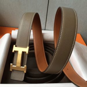 Fausse Boucle de Ceinture Hermès & Cuir Epsom Taupe