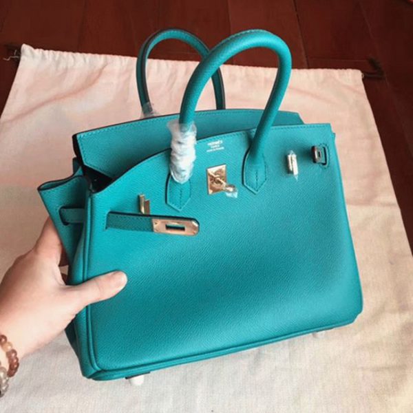 Faux de haute qualité Hermes Birkin 25cm sac à main bleu paon – Image 3