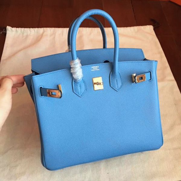 Faux de haute qualité Hermes Birkin 25cm sac bleu paradiso – Image 4
