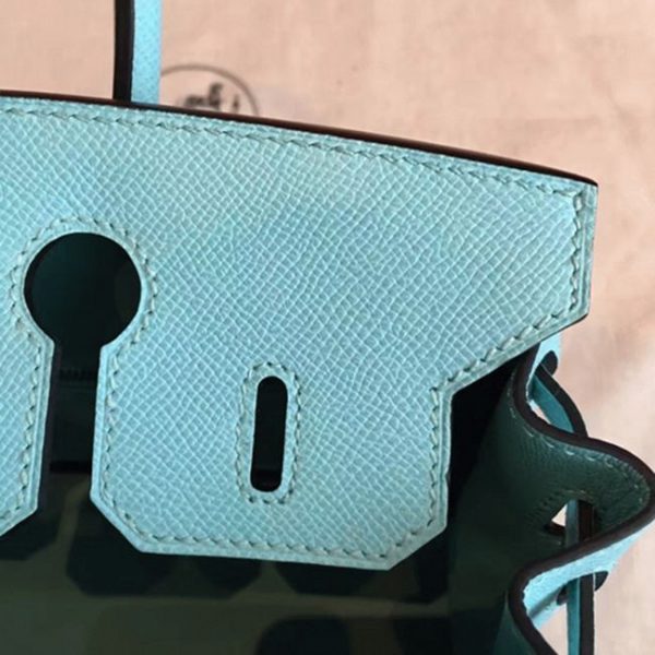 Sac Hermès Birkin 25 cm de haute qualité, imitation bleu atoll – Image 6