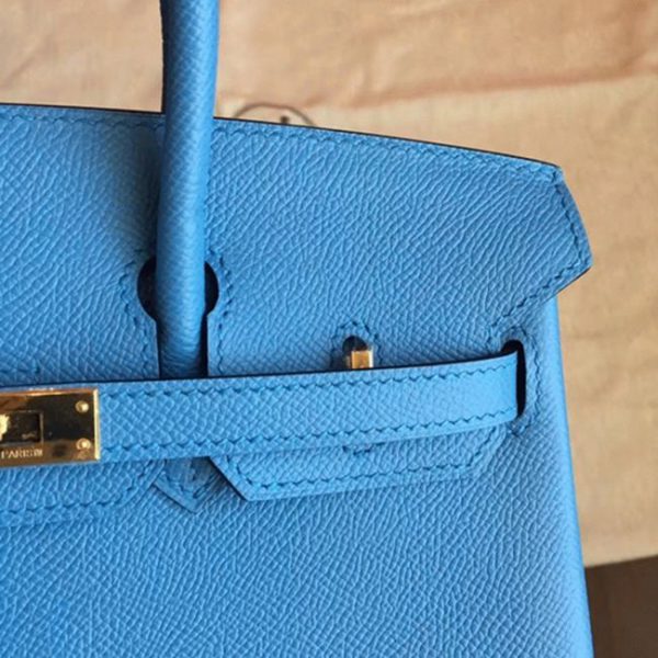 Faux de haute qualité Hermes Birkin 25cm sac bleu paradiso – Image 6