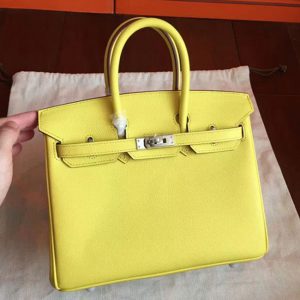 Sac de luxe Hermès Birkin 25 cm fait main jaune