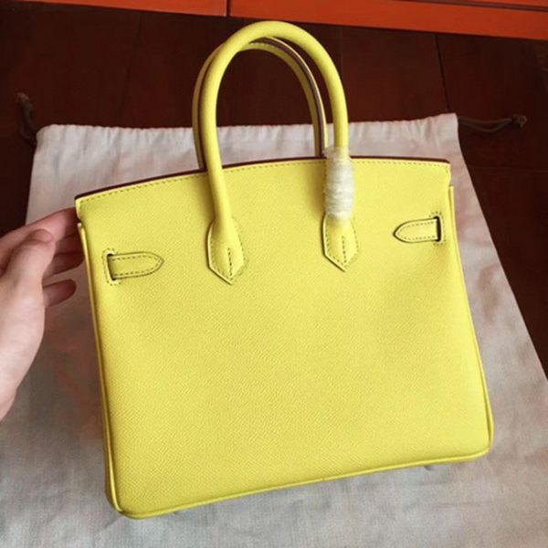 Sac de luxe Hermès Birkin 25 cm fait main jaune – Image 5