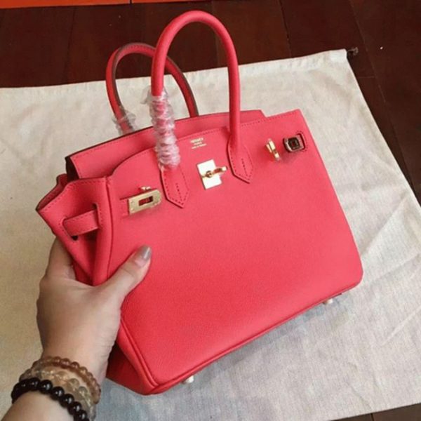 Contrefaçon AAA Hermes Birkin 25cm sac rose rouge – Image 3
