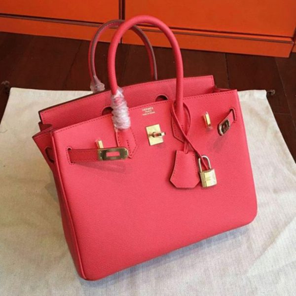 Contrefaçon AAA Hermes Birkin 25cm sac rose rouge – Image 4