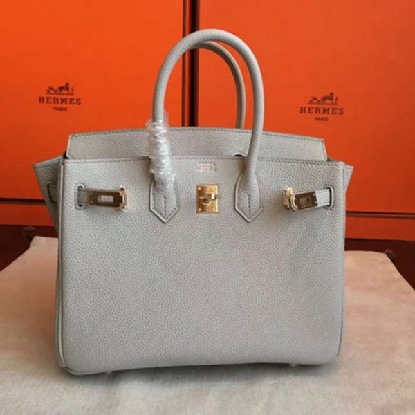 Contrefaçon de créateur Hermes Birkin 30cm sac à main gris perle – Image 2