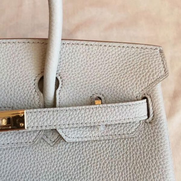 Contrefaçon de créateur Hermes Birkin 30cm sac à main gris perle – Image 4