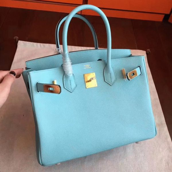 Imitation de luxe Hermes Birkin 30cm sac à main bleu atoll – Image 6