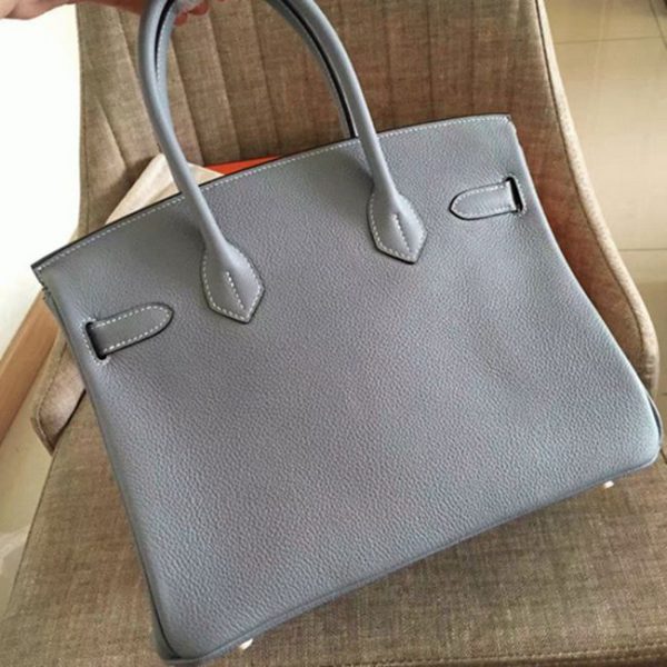 Faux de haute qualité Hermes Birkin 30cm sac à main bleu lin – Image 6