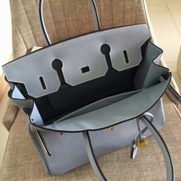 Faux de haute qualité Hermes Birkin 30cm sac à main bleu lin – Image 7